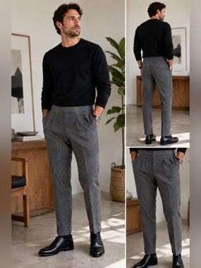 Filippa K 100% Wool Gray Herringbone Pleated Dress Pants 36x30